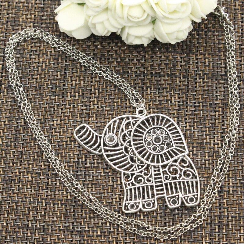 Neue Hohl Elefanten Anhänger Runde Kreuz Kette Kurze Lange Mens Frauen DIY Silber Farbe Halskette Schmuck
