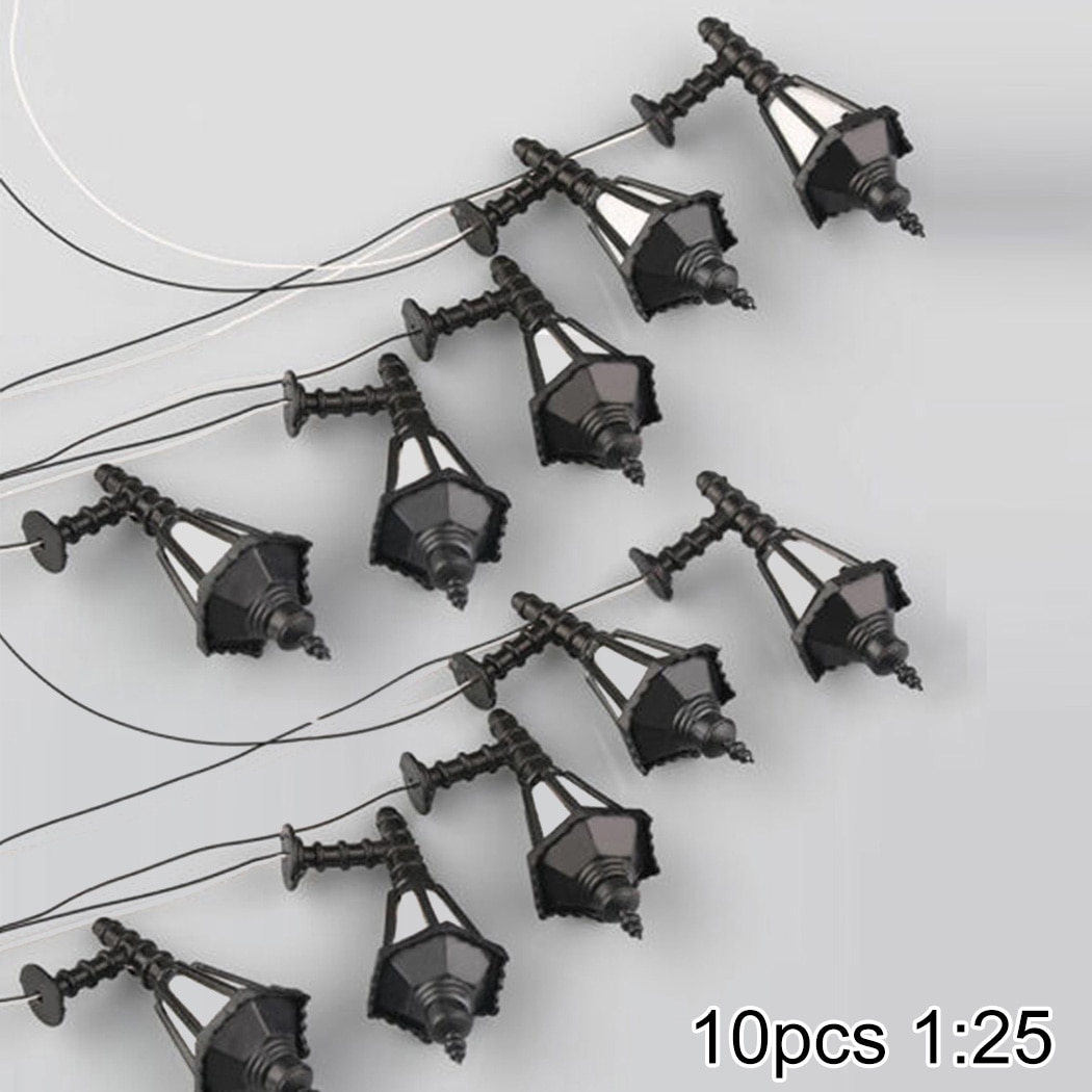 10Pcs Trein Spoorweg Park Led Lantaarnpaal Lampen Wandlampen Model Schaal 1:25 3V Model Tuin Lampen Miniatuur Lanscape