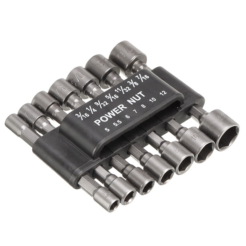 14pcs Power Nut Driver Set Dual Metric Standard Hexagon Handle Socket Screwdrivers Nut Driver Socket Bit Power Adapter