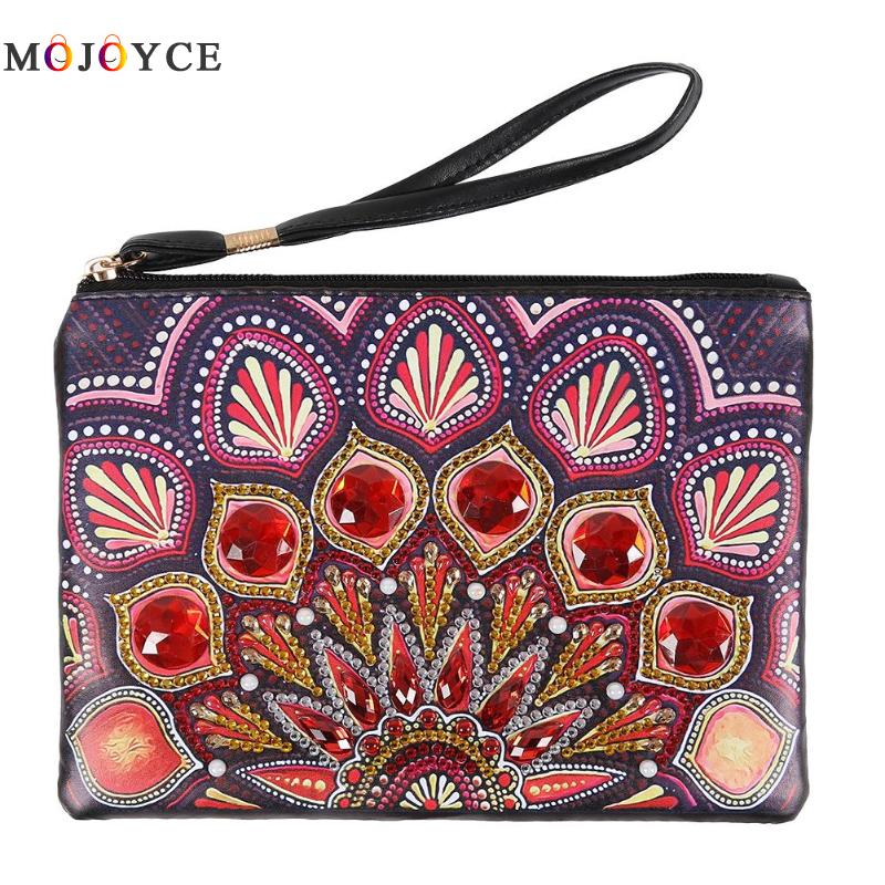 Women Wristlet Bags DIY Special Shaped Diamond Painting Zipper Wallet Women Clutch Coin Purses: Peacock 2