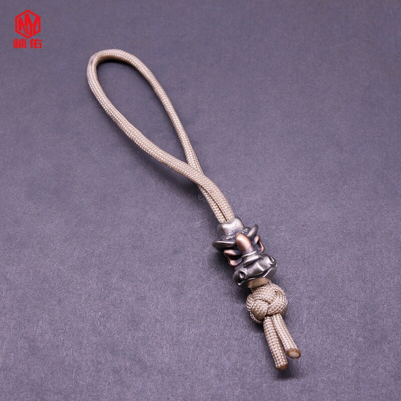 1PC Retro White Copper Red Copper Knife Beads Bull head Skull Paracord Beads Lanyard Pendants: Khaki