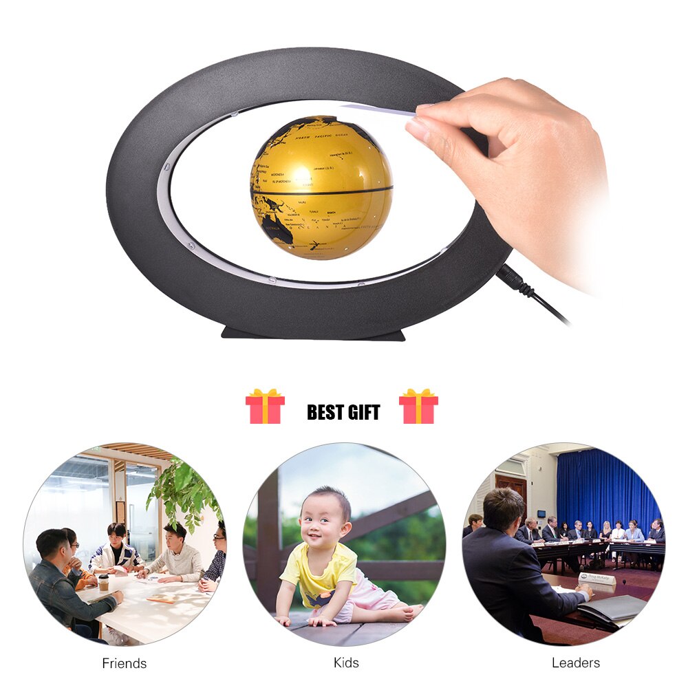 Globe de la terre en lévitation magnétique, 3 pouces, carte du monde avec lumière blanche LED, Base ovale, éducatif pour enfants, or