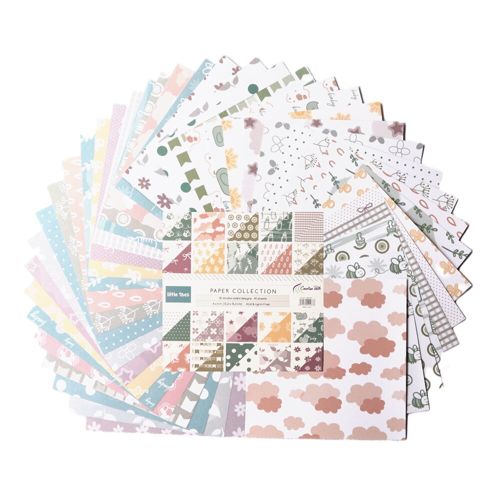 CRZCrafter 6"x6 Inch Scrapbooking Pattern Papers Pad 40 Sheets Pcs Crafts Background DIY Packs Acid Free Embellishments