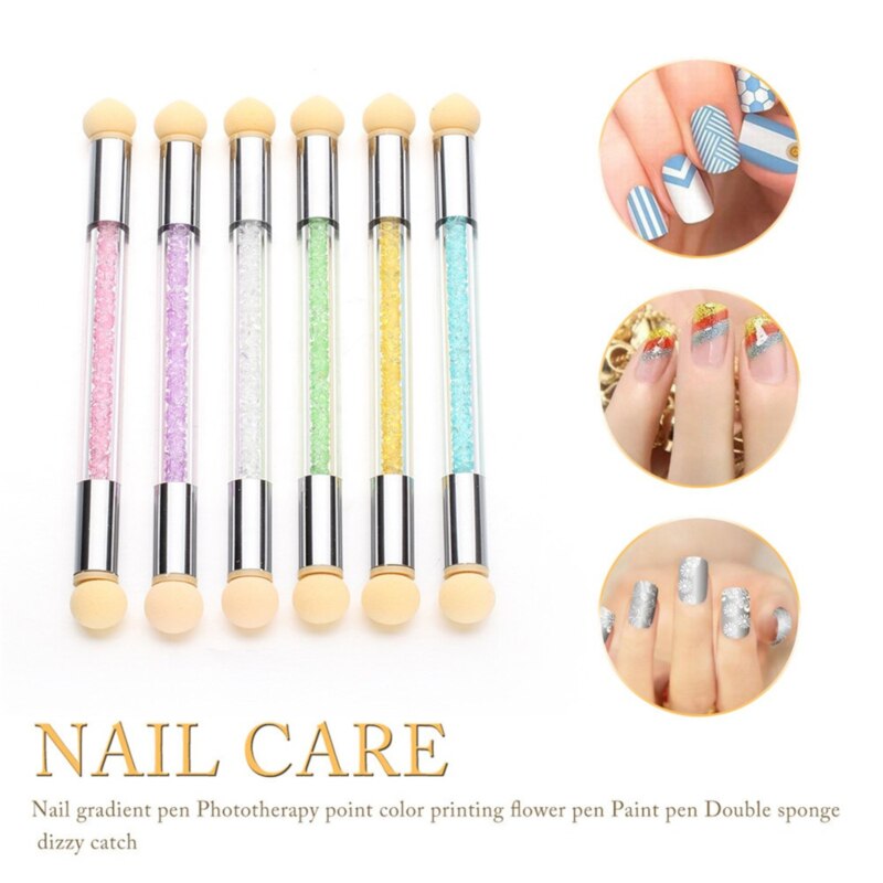 1 Pc dwustronny gradient z gąbczastą główką szczotka cieniowanie pióro rozsianych szczotka uchwyt z kryształkami gwóźdź Sztuka DesignTool