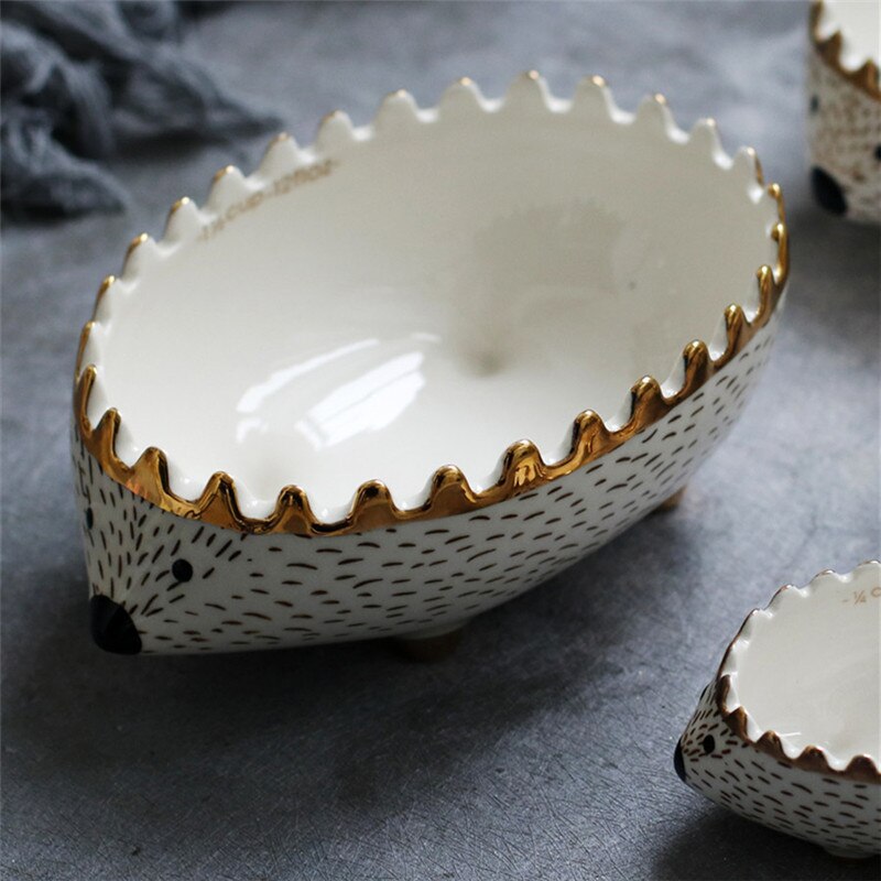 Cuenco de cerámica nórdico con forma de erizo para niños, tazón de sopa, ensalada, postre, fruta, contenedor, taza medidora de animales de dibujos animados