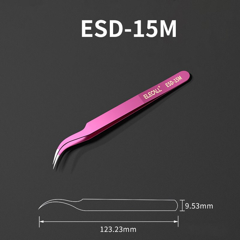 Anti-static Tweezer ESD Stainless Steel Tweezers Maintenance Tools Industrial Precision Curved Straight Tweezers DIY: ESD-15M