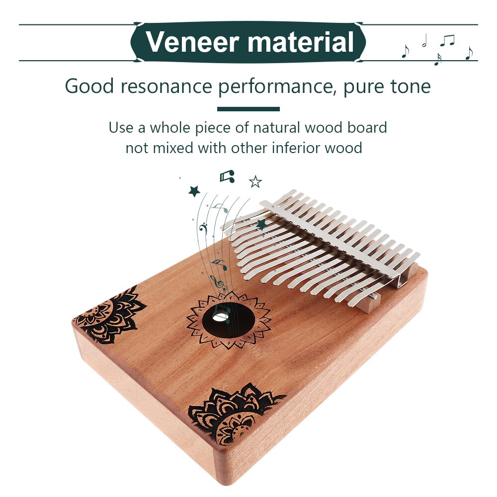 17 Key Kalimba Single Board Mahogany Waterfall Star / FlowersSound Hole Mbira Mini Keyboard Musical Instrument for Music Lovers
