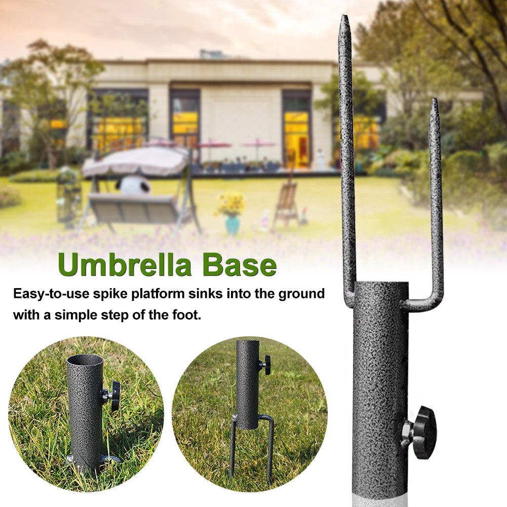 Umbrella Base Portable Heavy Duty Pole Holder Ground Insert Parasol Solid Easy Setup Iron Outdoor For Park Patio Beach