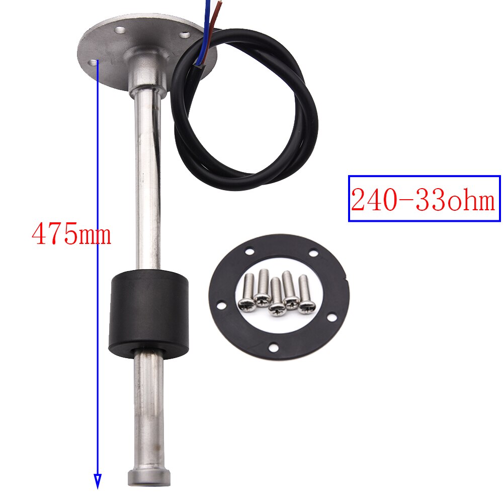 100-1000MM Water Fuel Level Sensor with Screw Stainless Steel 240-33ohm Marine Water Level Sensor Sender Unit 9-32V for Marine: 475mm 240-33ohm
