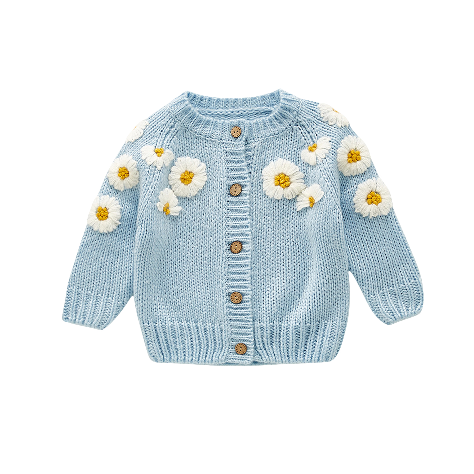 Pasgeboren Baby Meisjes Trui Jassen Peuter Bloemen Borduren Lange Mouwen Single-Breasted Gebreide Bovenkleding Herfst Babykleertjes: Blauw / 3M