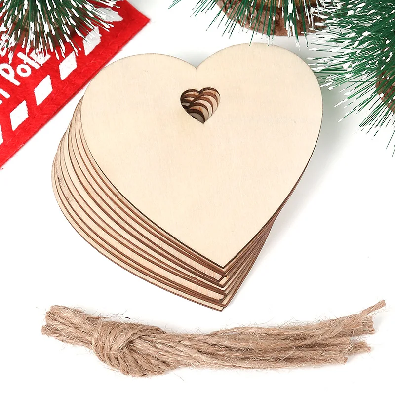 100-10PCS Christmas Wooden Ornaments Unfinished DIY Christmas Crafts for Xmas Tree Pendant Ornaments Navidad Year Decor: L / Light Grey