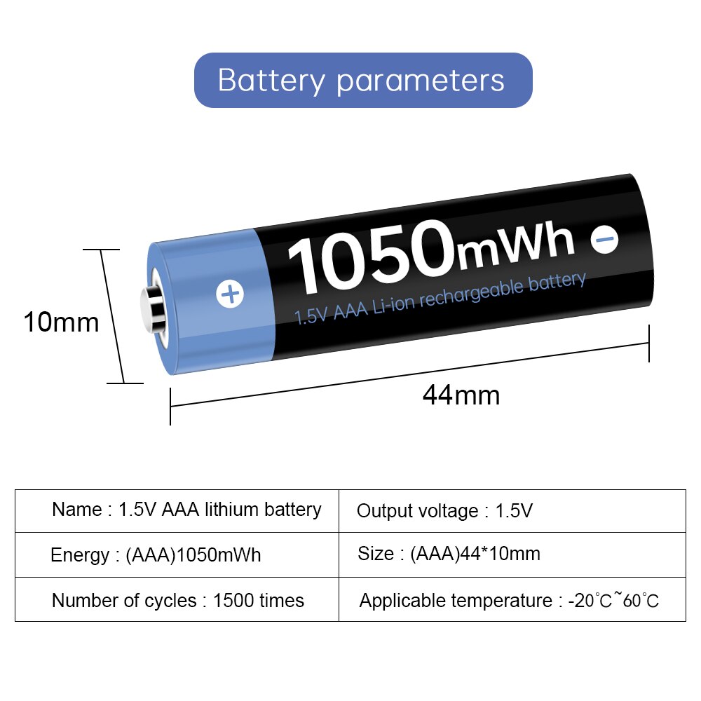 1.5v AAA Rechargeable Battery 1050mah 1.5V AAA Lithium Li-ion Batteries for Remote Control Electronic Shaver Radio Battery AAA
