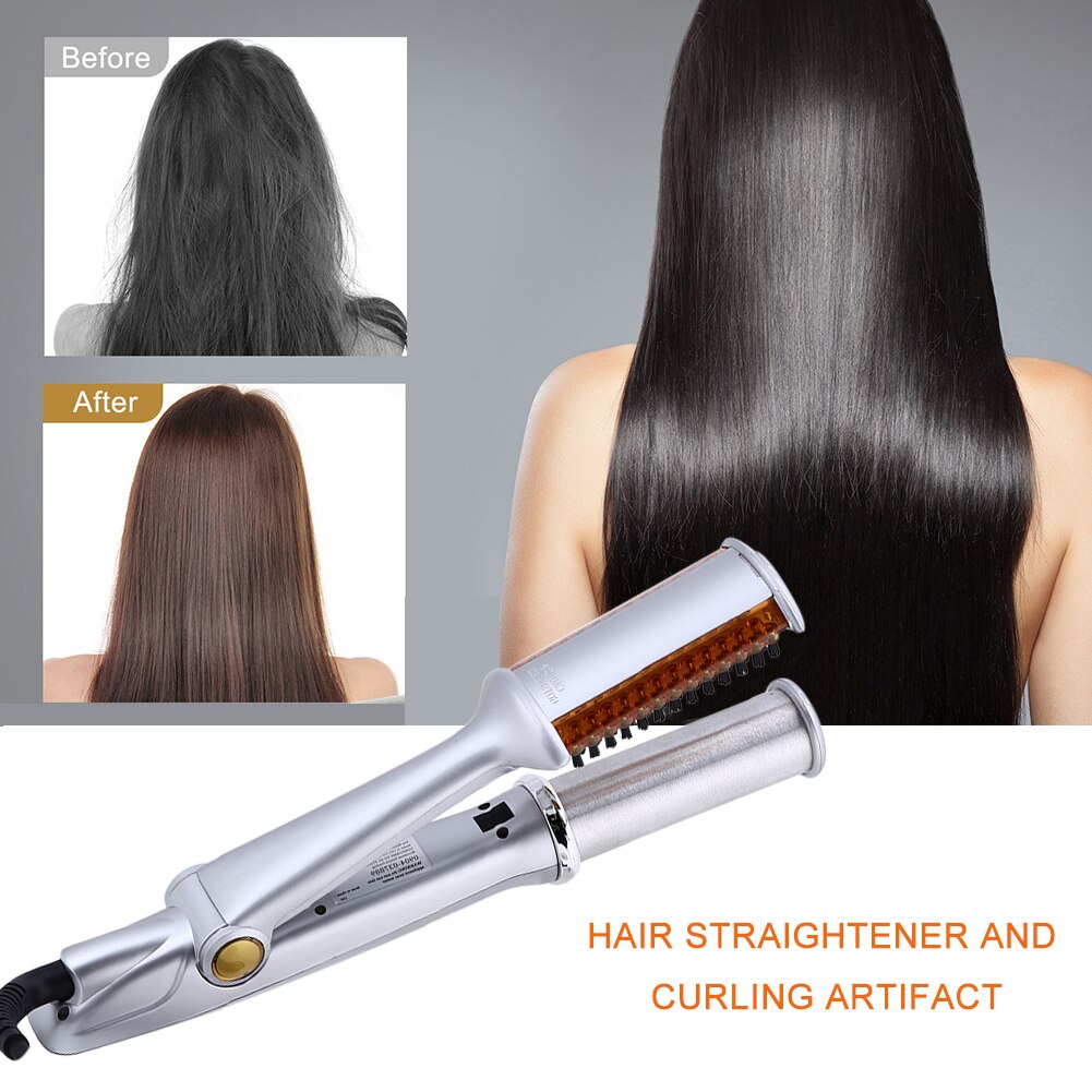 Pro 2 in 1 Hair Curler and Straightener Wand Twist Hair Styler Comb Brush Hairdressing Salon Tools
