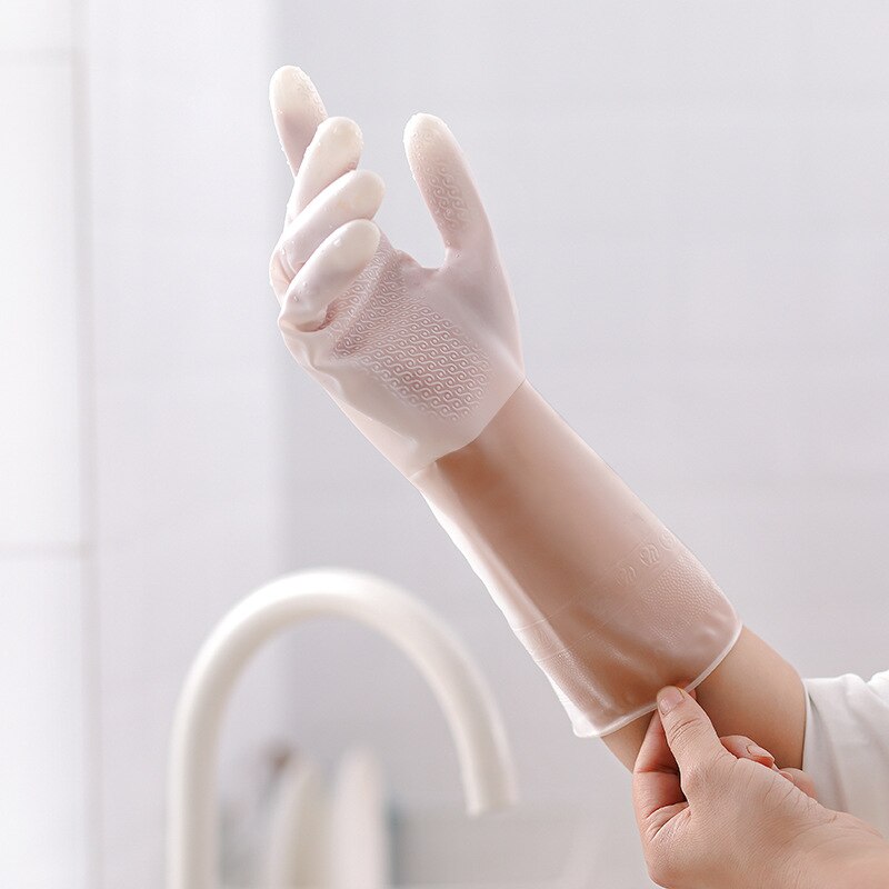 Guantes de goma para lavar platos de cocina, manoplas de manga larga resistentes al desgaste, accesorios de limpieza para el hogar, 1 par