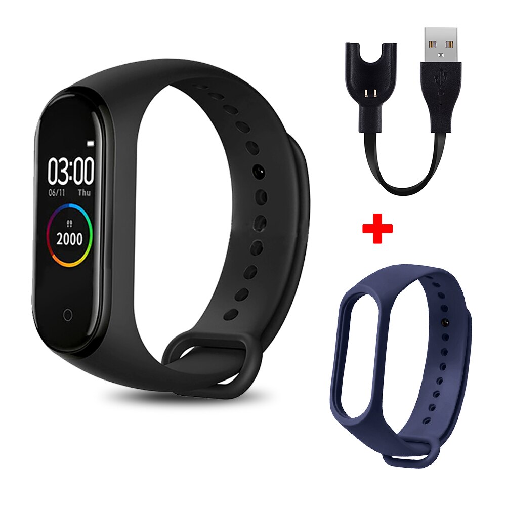 M4 Smart Wristband Waterproof Blood Pressure Heart Rate Monitor FitnessTracker Smart Bracelet M4 Band Watch Sport Pedometer: black N dark blue