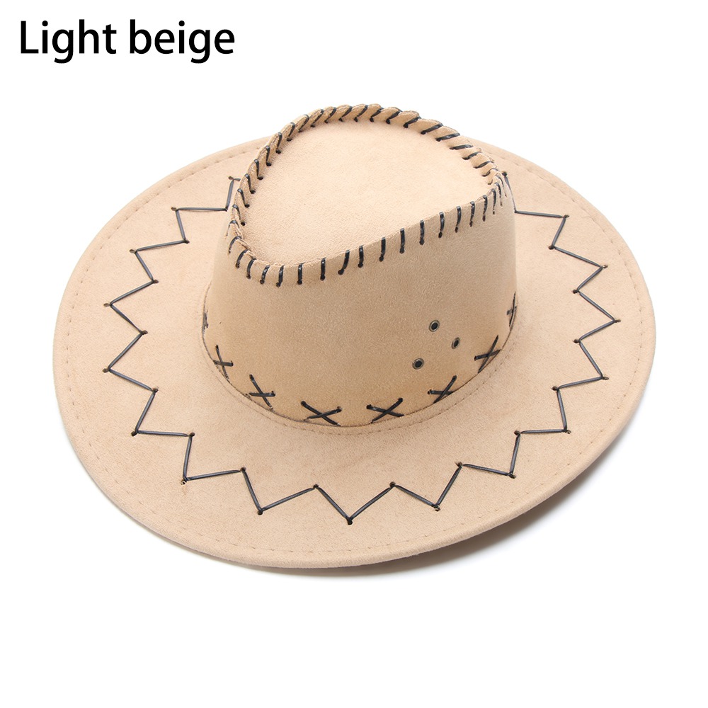 1pc vintage cowboy jazzhat western stil ruskind bredskygge jazz filt fedora kasket fancy dress tilbehør til mænd kvinder: Lys beige