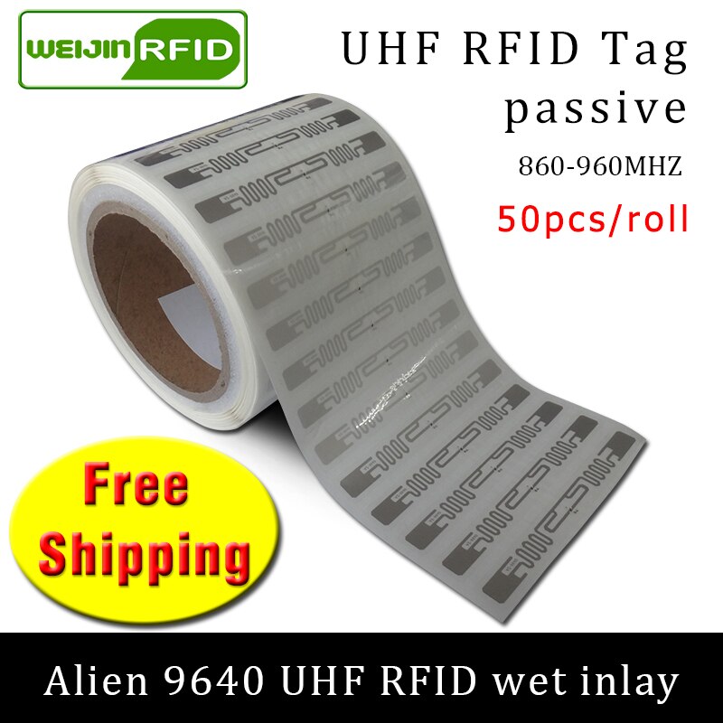 RFID tag UHF sticker Alien 9640 wet inlay 915mhz868mhz 860-960MHZ Higgs3 EPC 6C 50pcs adhesive passive RFID label