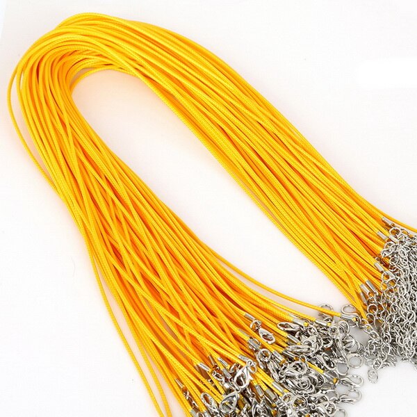 10 sztuk/partia 1.5mm skórzane łańcuchy bransoletka zawieszki charms z karabińczyk DIY komponenty do wyrobu biżuterii sznurek 45cm + 5cm: Yellow
