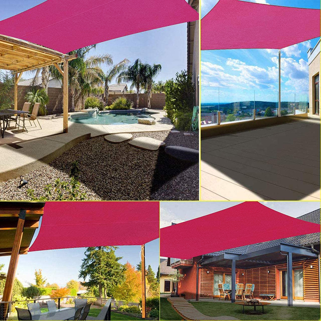 Voile pare-soleil étanche Rose rouge 420D carré Rectangle Triangle jardin terrasse auvent piscine ombre Camp randonnée cour auvent
