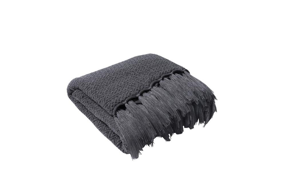 Thuis bank deken dikke gebreide deken zachte reis vliegtuig deken 100%  katoenen deken: Donkergrijs