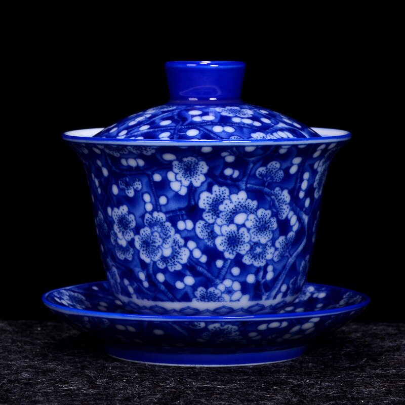Chinese Blue and White Porcelain Gaiwan Handmade Teacup Exquisite Ceramic Tea Bowl Home Teaware Drinkware Personal Cup 200ml: A