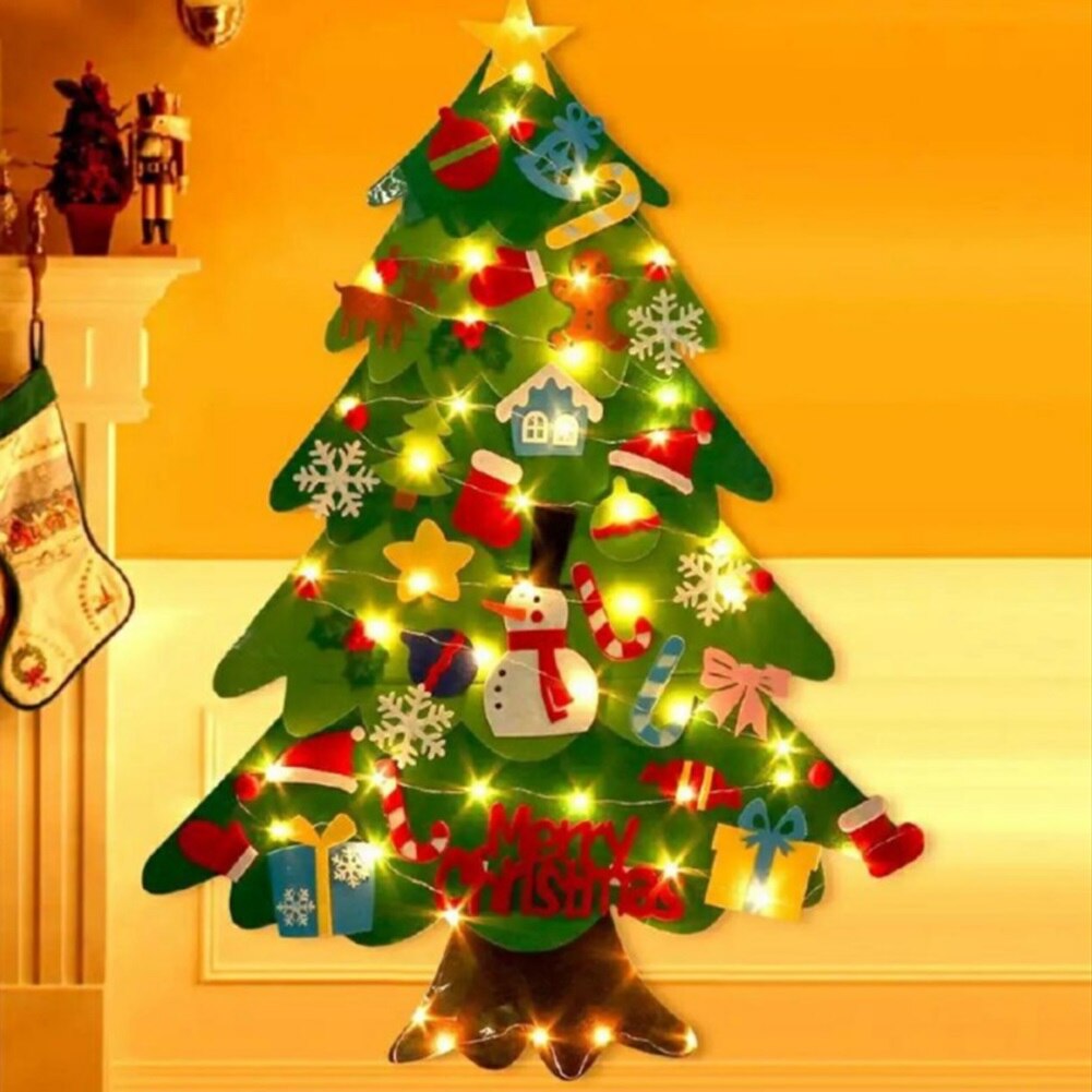 100x70cm 3D Felt Christmas Tree DIY Cartoon Sticker Light Xmas Home Decor DIY Craft for Children Handmade Decoration