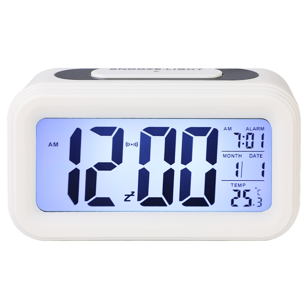Spiegel Wecker LED Digital Anzeige Elektronische Zeit Temperatur Kalender Tisch Wecker USB Ladung Schüler Schreibtisch Uhren: Weiß 13.6X4.6X7.5cm