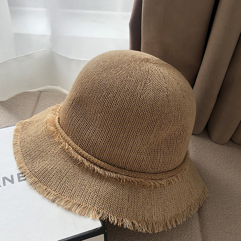 Cappelli a secchiello per donna nappe Cappello da pescatore Vintage ▾ lavorato a maglia sottile Cappellini Panama estivi per donna Cappellino parasole semplice e traspirante: Cachi