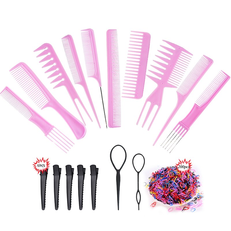 Hairdressing Combs Set Stylist Portable Tool Anti-static Detangler Comb Barber Styling Tool Hair Brush Woman Men Pink Set Comb