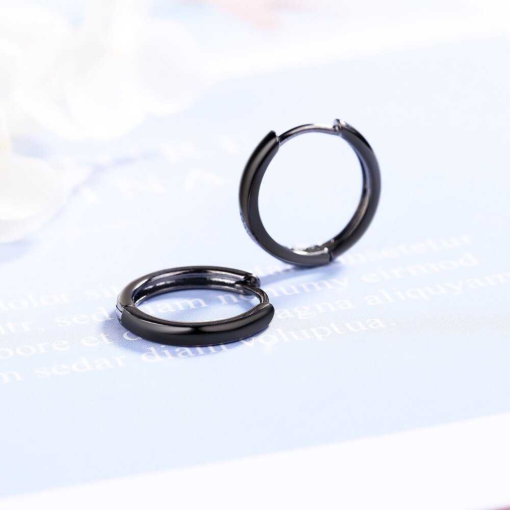 Klassieke Gladde Ronde Zilveren Hoop Earring 925 Sterling Zilveren Cirkel Oorbel voor Vrouwen Mannen Creoolse Hoepel Earing Piercings Sieraden: Black