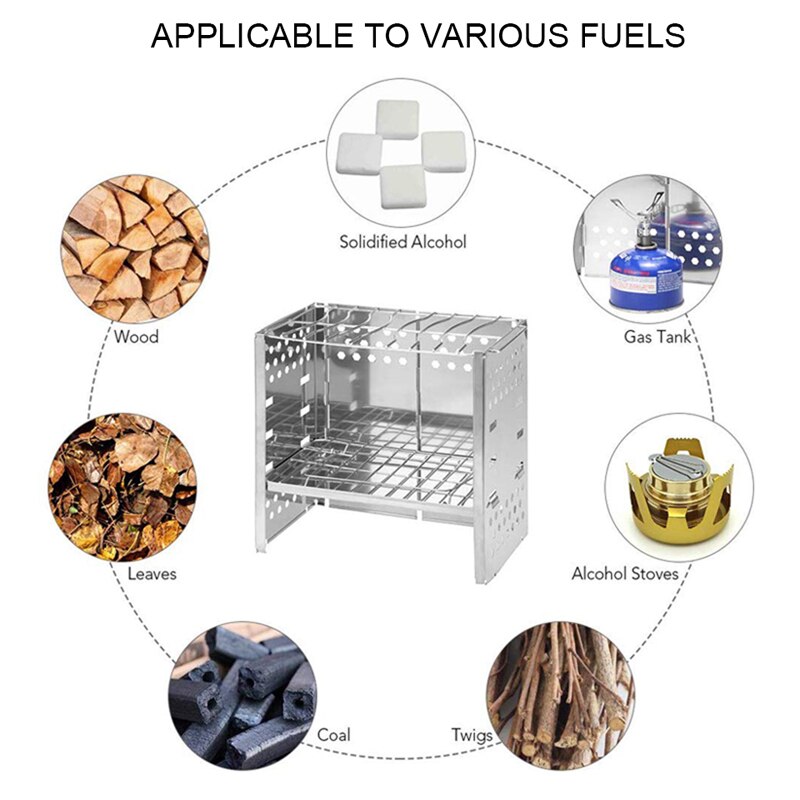 Square Mini Charcoal Barbecue Stove Outdoor Folding BBQ Grill Stainless Steel BBQ Brazier for 1-2 People