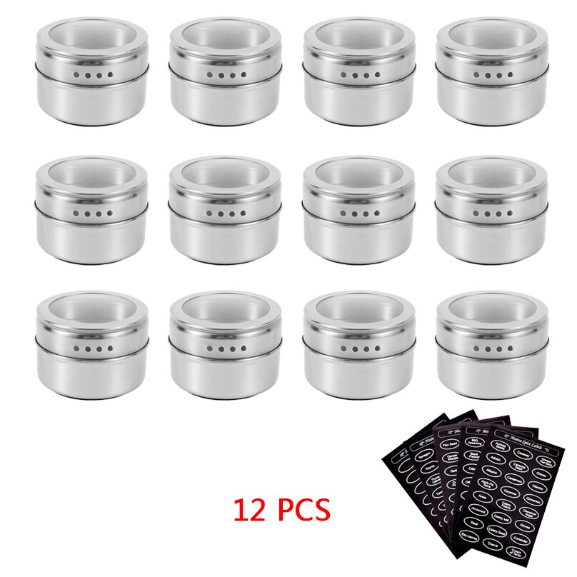 Magnetyczne słoiczki na przyprawy zestawy ze stali nierdzewnej przyprawy organizator, pieprz sitko robić przypraw pojemnik robić przechowywania z przyprawami etykiety robić kuchni: 12 szt