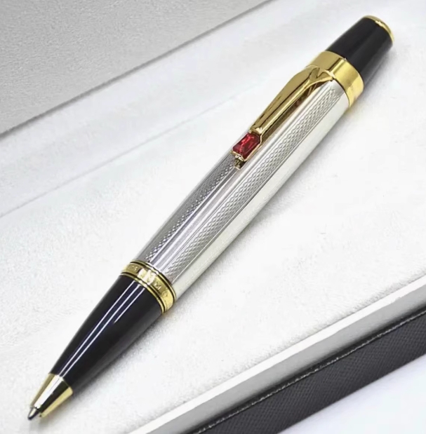 Edição limitada Bohemis Caneta esferográfica de resina preta Mini curta portátil para viagem, escritório, escola, escrita com número de série de gema: Borgonha / Preto