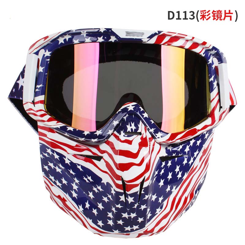 Kleurrijke motorfiets full face masker bril flexibele moto bril skibril gezichtsmasker motocross skibril atv dirt bike utv: D113- kleuren