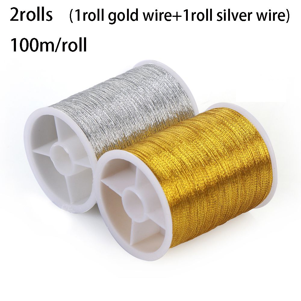 100 metres Spool Crafts Handmade DIY Embroidery Thread Cross Stitch gold wire Sewing Machine: Gold and Silver