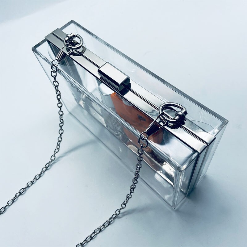 Ms. Brand Evening Bag Acrylic Ms. Shoulder Bag Silver Frame Transparent Small Square Bag Casual Clutch