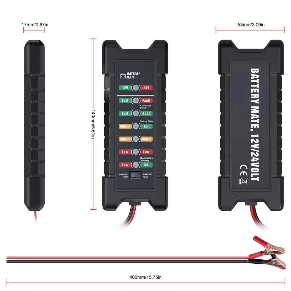 12V 24V Car Battery Tester Quick Cranking Digital Tester Alternator 7 LED Display Auto Alternator State Diagnostic Tools