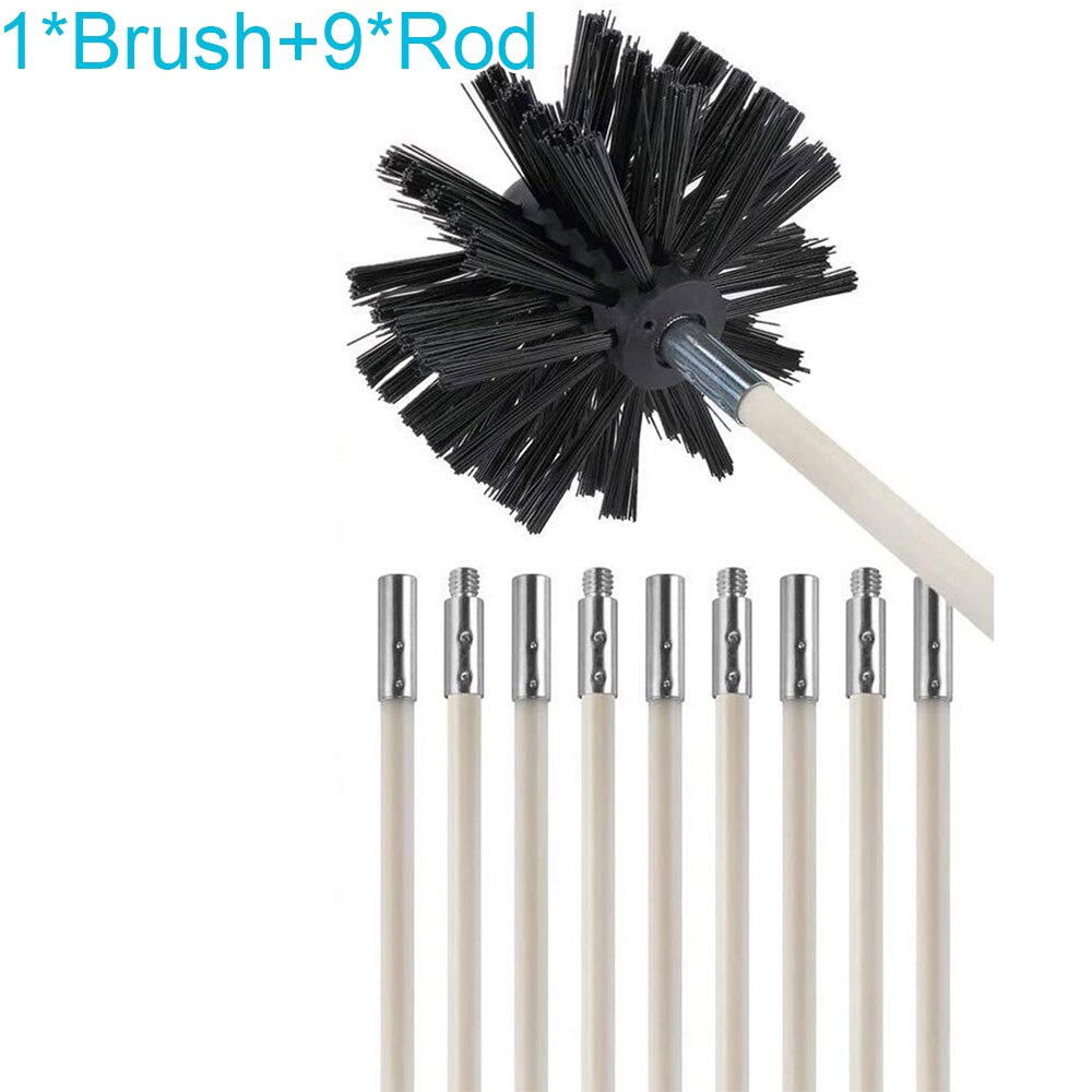 Nylon Flexibele Rookkanaal Borstel Staven Schoorsteen Borstel Kit Schoorsteen Sweep Roet Reiniging Staaf 1 * Borstel 9 * Rod 8mm/0.3in