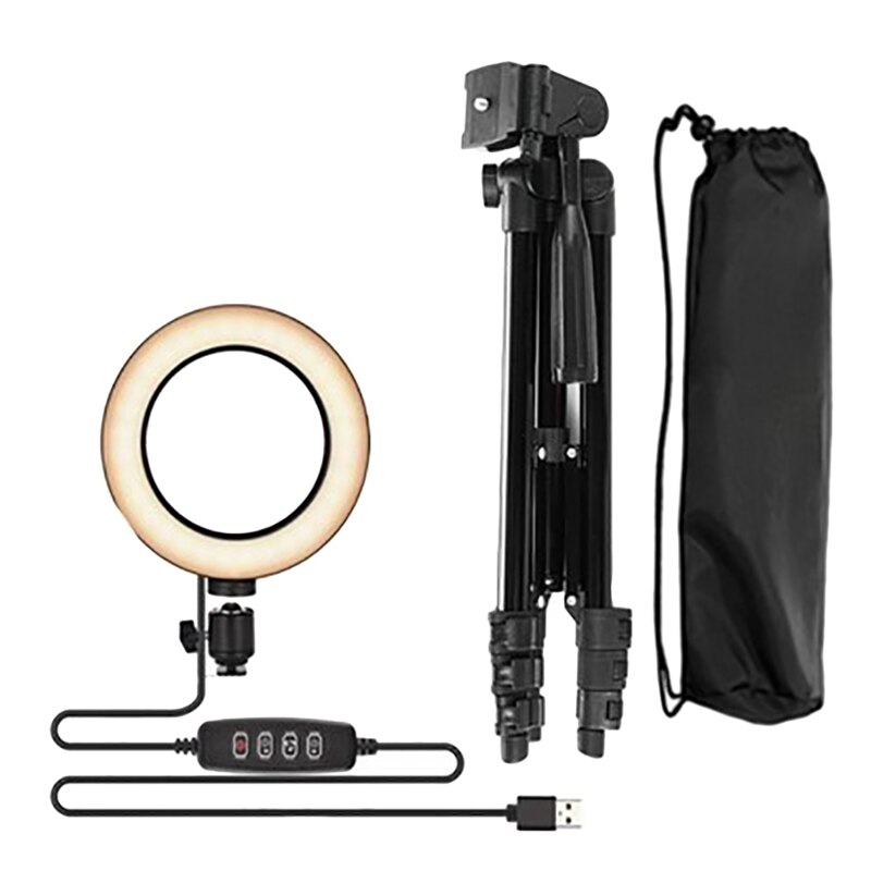 LED Ring Fill Light Bracket, Portable Telescopic Dimmable 16cm Ring Light Mobile Phone Live Tripod: Default Title