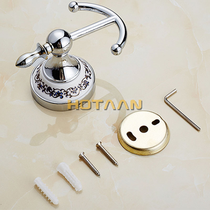 . Robe Hook, Kledinghaak, zink- en keramische constructie met verchroomde afwerking, Badkamerhaak Badkameraccessoires YT11802