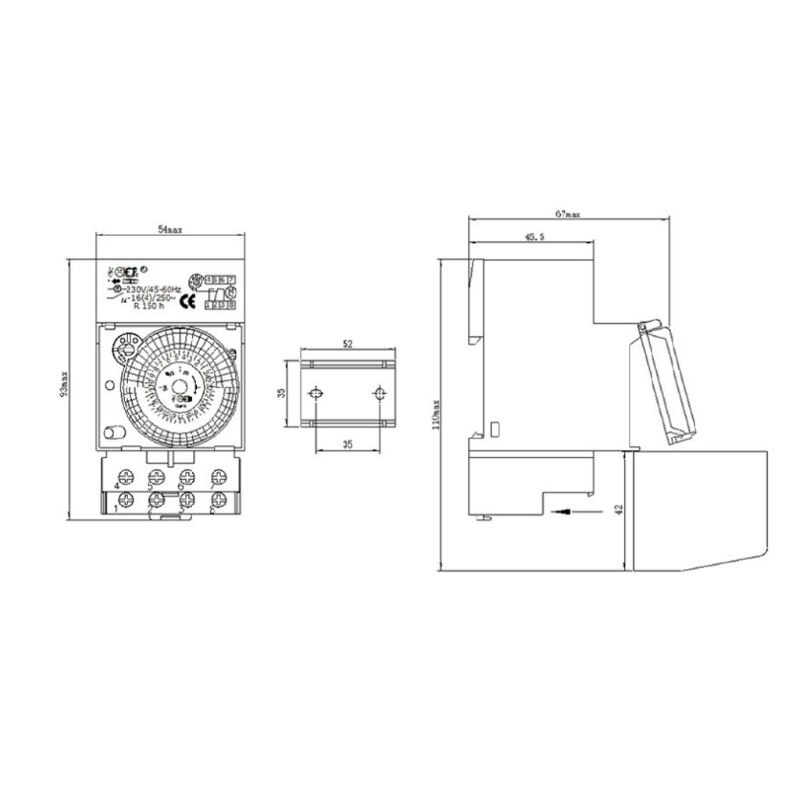 Din Rail Mount SUL 181H Mechanical Timer Switch 220V 16A 24H 8 Settings Manual/Auto Controller