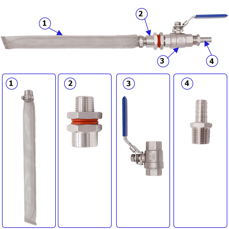 Homebrew Weldless Kettle/Keg Convert Kit w/ 12" Bazooka Screen Beer Mash Tun 2-piece Ball Valve Kit 304 SSS