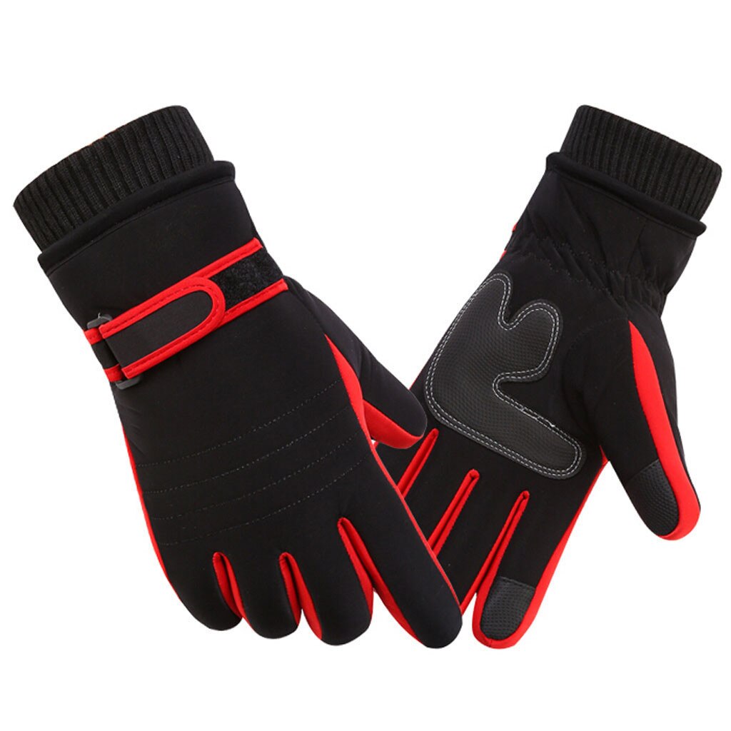 Men‘s Five-finger Polyester Gloves Keep Warm Driving Mittens Winter Warm Ski Snow Snowboard Gloves Men handschoenen guantes: Red