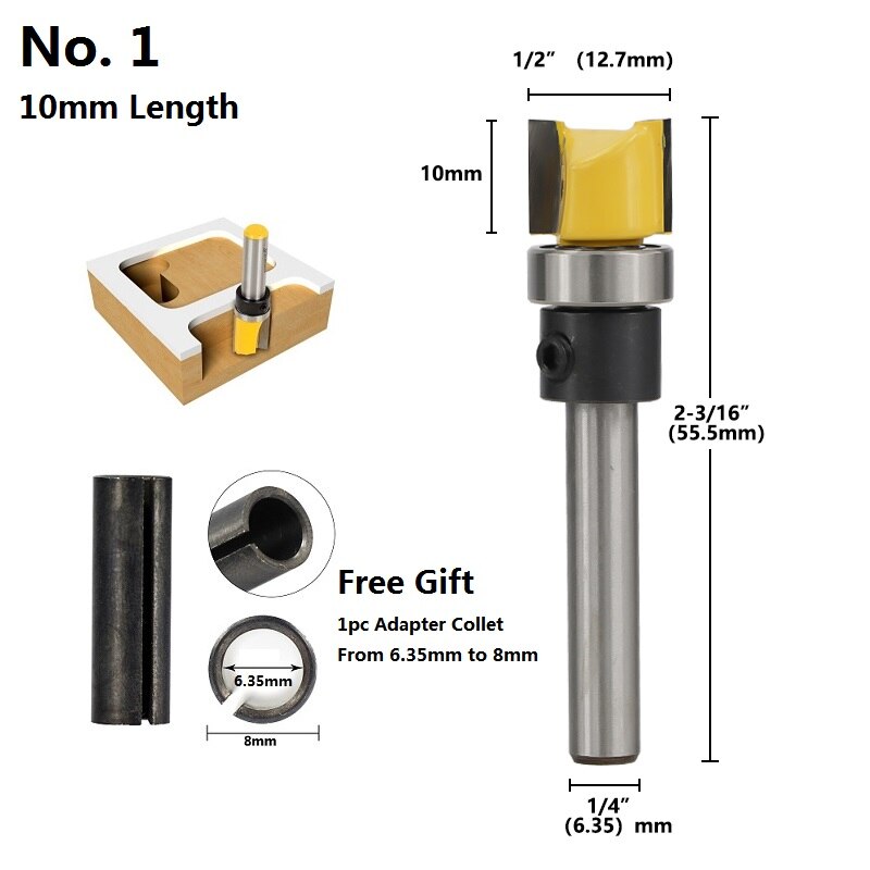 1pc 1/4''(6.35mm) 8mm Shank Flush Trimming Router Bit Pattern Wood Milling Bit Template Trim Milling Cutter Straight Router Bit: No. 1