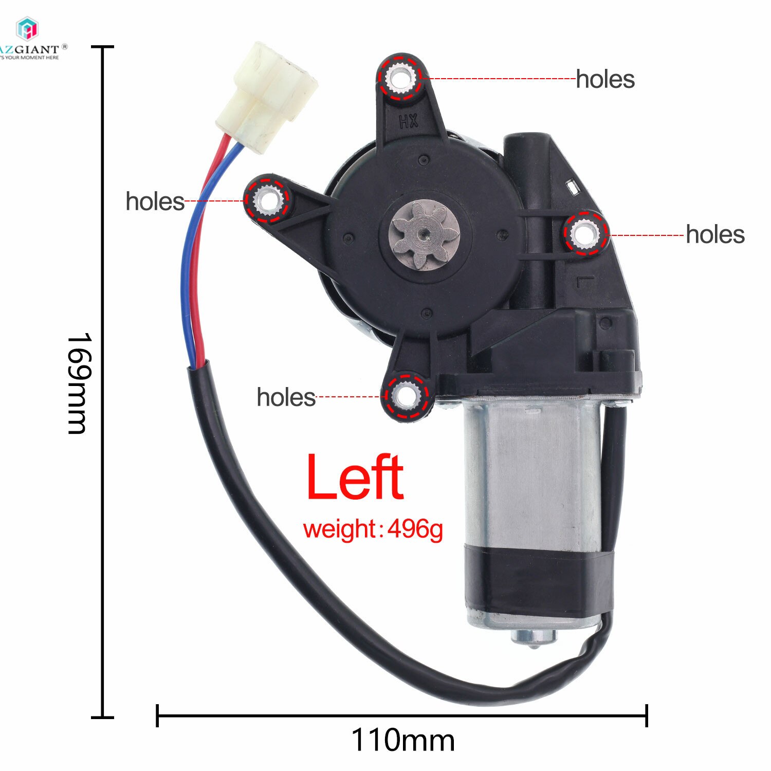 AZGIANT 12V 3 hole 8 Teeth Car Electric Window Lifter Motor Engine Power Windows Motor Regulator Left/ right Torx pinion: 4 hole 7 teeth A