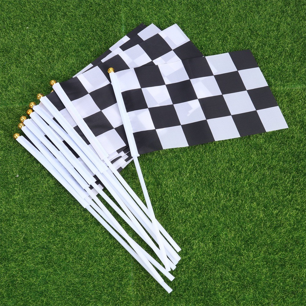 Mini banderas de carrera a cuadros, Bandera de mano para coche de carreras, 50 Uds., color blanco y negro