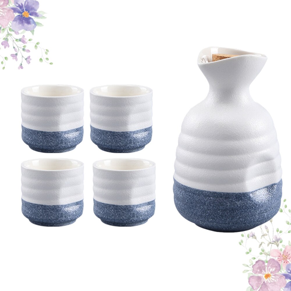 Porcelain Sake Cup Set Cup Bottle Japanese Cup Japanese Sake Cups for Home Bar (1pc Bottle, 4pcs Cups)