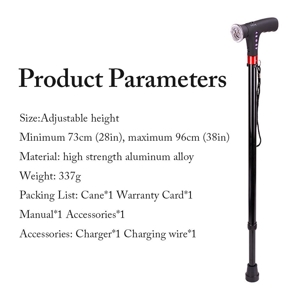 Travel Adjustable Folding Cane For Men Women With Alarm Led Light Radio And Cushionable Handle Suitable For Disabled And Elderly