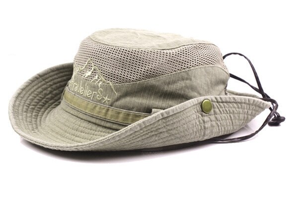 Retro americano del oeste de vaquero de dibujos animados de pesca de verano disfraces con sombrero sombreros: Khaki