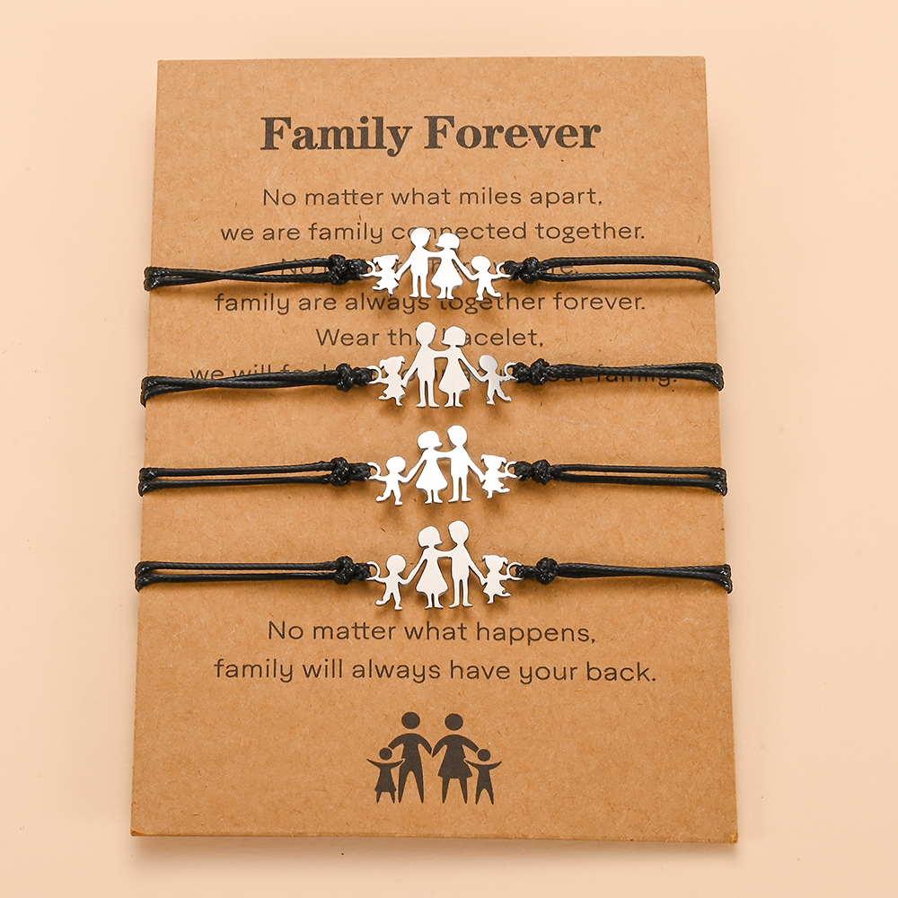 Mooie Vader Moeder Zoon Dochter Familie Bijpassende Armbanden Handgemaakte Roestvrij Stalen Armband Voor Vrouwen Mannen Wens Kaart: familyB silver